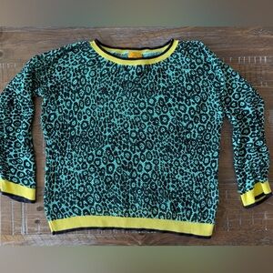 Ruby Rd. Teal and Yellow Leopard Print Sweater 100% Cotton